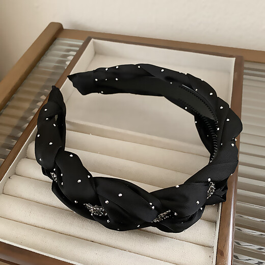 Ye Fei Li black satin diamond headband high-end hair accessories toothed wide edge twist headband women's face wash hairpin versatile headwear