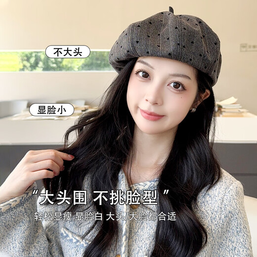 Hat beret for women with large head circumference, fashionable and western-style painter's hat, clouds, retro face, small and versatile, Korean style octagonal hat, gray, high-looking, cute, hearty, fashionable, Korean style, British style pumpkin hat, one size fits all (recommended head circumference 54-58cm)