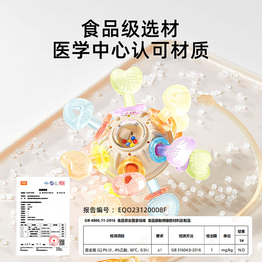 He Jiagong Japan Manhattan hand ball baby silicone teether molar stick baby chewing gum toy anti-eating Lalale-red 6-point teether-suction cup fixation-traction