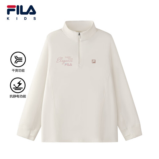 FILA anti-static children's clothing long-sleeved T-shirt 2025 winter new tops for girls, middle and large children, water milky white-IV 170