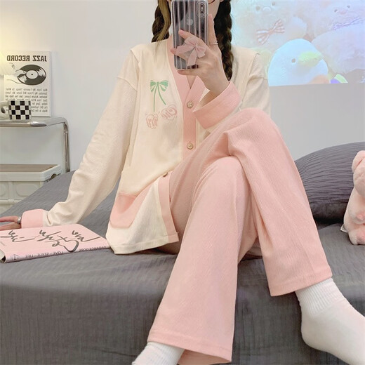 欧鹿汐（OULUXI）纯色皱布棉质月子服春秋孕妇睡衣夏季透气吸汗产妇产后哺乳喂奶衣 AXXE724少女心 2XL码 (建议135-155斤)