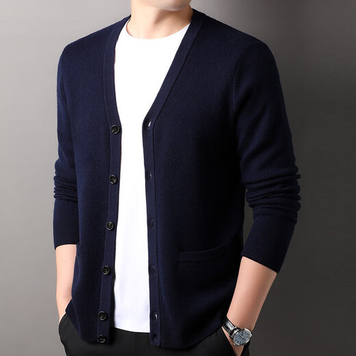 100% wool thickened classic knitted cardigan sweater for men in autumn and winter new pure wool sweater for men's outer wear Zhongcai XL 180/96A(115)