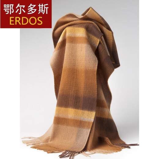 
ERDOS Ordos Pure Cashmere Scarf for Women in Winter Thickened Men's Plaid Wool Couple Scarf Camel Pink Grid
