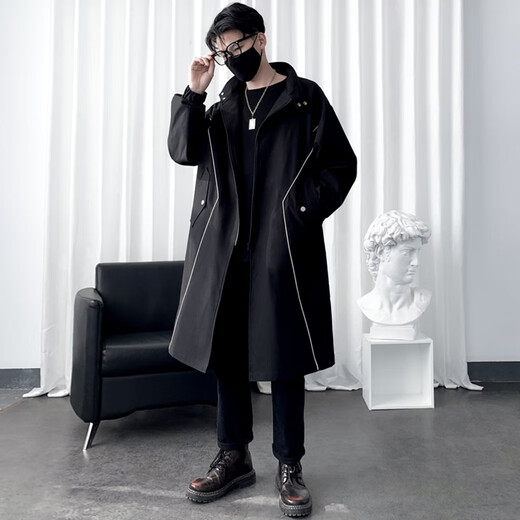 ROMON windbreaker jacket men's mid-length autumn and winter high-end business casual cloak coat men's khaki L