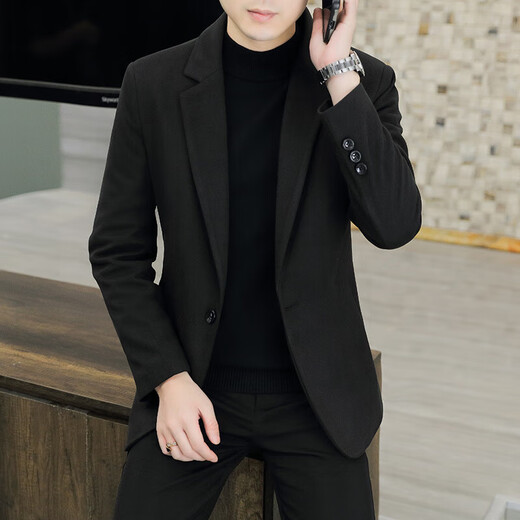 Lilan Men's Small Suit Jacket Casual Business One-piece Western Formal Wear 2025 Autumn and Winter Large Size Men's Wool Jacket Black Brand Clearance Broken Size 2XL