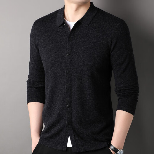 100% pure wool sweater men's cardigan lapel sweater Puyuan sweater middle-aged and elderly knitted bottoming shirt jacket top brown 3XL 190/104A