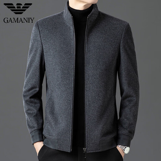 AX Armani business work woolen woolen coat men's stand-up collar thickened middle-aged casual zipper jacket autumn and winter navy blue M 170