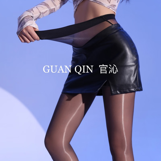 Guan Qin Run Large Size Aurora Seamless Stockings Transparent Waist Oily Silky High Density Watery Sexy Pantyhose Cherry Red One Size Open Style (155-185cm, 50-90kg)