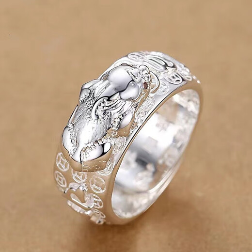 KZD Old Phoenix 999 sterling silver men's ring Pixiu pure silver open mouth adjustable domineering personality trendy single gift pure silver Pixiu (silver version)