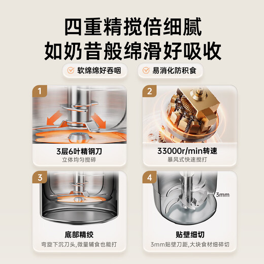 Bear Food Complementary Food Processor Baby Steaming and Cooking All-in-One Rice Powder Puree Machine Multi-Function Food Complementary Pot 6 Leaves Double Knife Double Cup