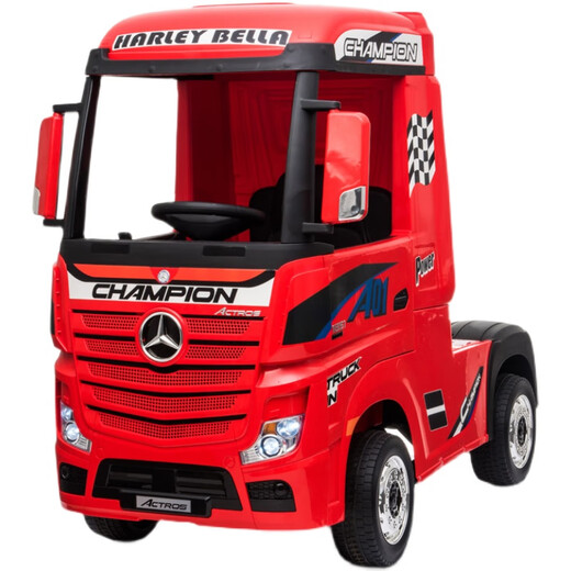 Tianlin Benz truck front children's electric car remote control four-wheel large truck truck express trailer trailer toy car blue front + four-wheel drive + leather seat + remote control + self-driving + shock absorber wheels