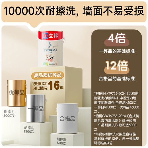 立邦乳胶漆京雅居金装净味5合1内墙油漆墙面漆防霉无添加18L约25kg