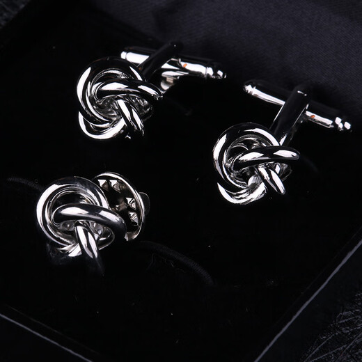 Lieshang Xiangyun cufflinks, cuff pins, cuff brooches, 2-piece set, men's brooch, collar pin, suit collar button corsage, silver Xiangyun cufflinks + brooch (2-piece set)
