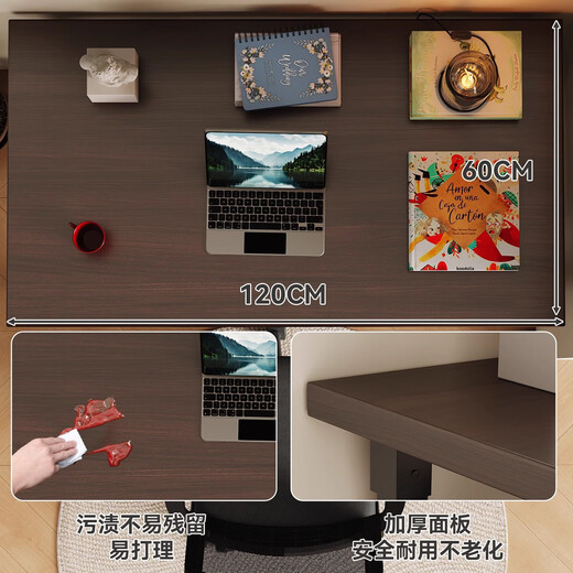 Foldable computer desk student desk home bedroom simple desktop small rental house learning writing desk black walnut black frame 80*40*75 single layer with bars