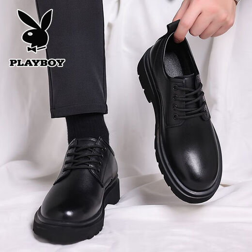 Playboy (PLAYBOY) men's shoes big-toe British leather shoes men's autumn and winter new versatile non-slip genuine leather business casual cotton shoes black four seasons 40