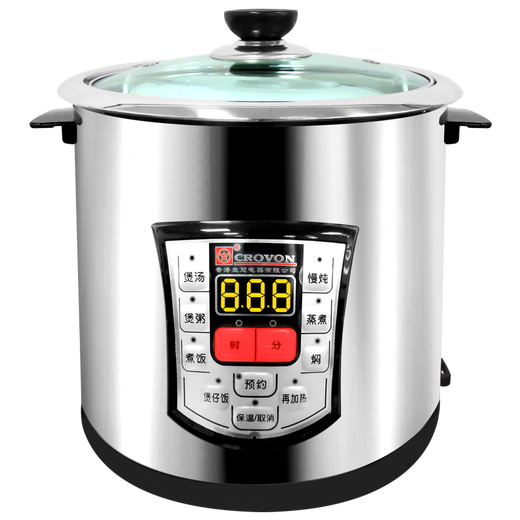 CROVON Food Grade Stainless Steel Electric Stew Pot Waterproof Ceramic Stew Cup Fully Automatic Smart Home Soup Pot Porridge Pot Commercial Crown Electric Soup Pot TM (6L steel bladder without stew pot) Suitable for 4-6 people 6L