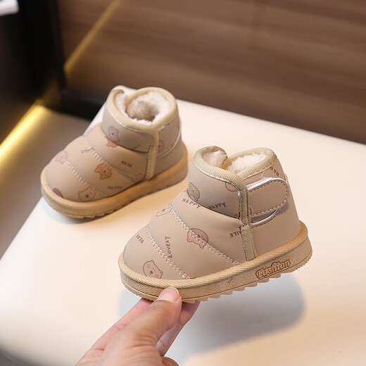 Baby snow boots winter velvet warm children's cotton shoes men's soft sole toddler shoes 1 to 3 years old girls' baby shoes Khaki 20 inner length 13.5cm