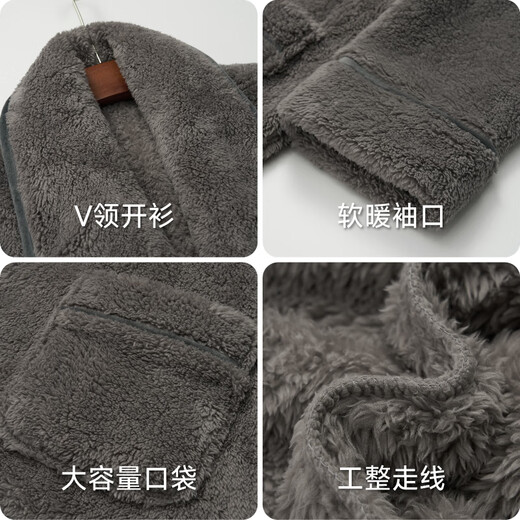 LangSha nightgown men's winter flannel warm plus velvet thickened long bathrobe coral velvet warm large size men's pajamas