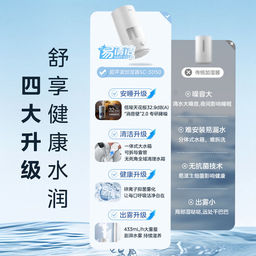Midea air humidifier with large fog volume, household bedroom heating and water replenishment instrument, small purification and sterilization sprayer, practical ultrasonic atomizer for dormitories, national subsidy SC-3D50