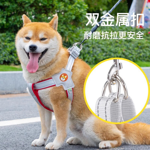 Dog leash harness vest-style pet walking leash small and medium-sized Shiba Inu Corgi Bichon Teddy dog chain red anti-breakaway harness S