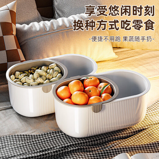 Lazy person's melon seed eating artifact fruit plate, living room and tea house snack storage box, dried fruit box, double-layered fruit drain basket, cream yellow, 3-pack lazy person's double-layered draining fruit plate
