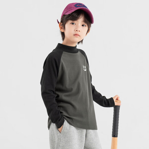 Duojia antibacterial and skin-friendly heat storage and temperature locking boys' bottoming shirt winter mid-collar warm velvet T-shirt children's raglan sleeves