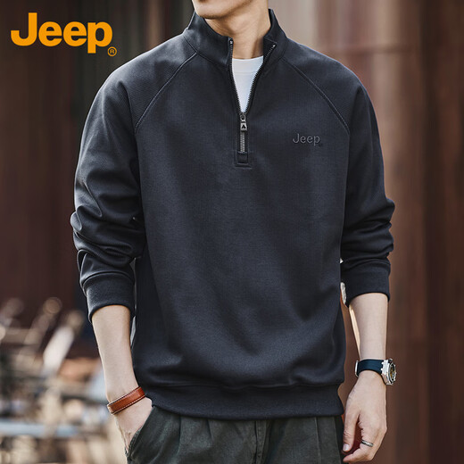 Jeep (JEEP) sweatshirt men's autumn and winter half-zip loose casual retro bottoming shirt top men's gray XL