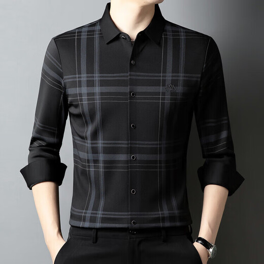 SEVEN 2025 winter middle-aged velvet warm shirt men's business formal long-sleeved new style black S 165