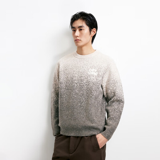 JACK&JONES Men's 25th Autumn and Winter Sweater Men's Cardigan Gradient Casual Knit Sweater Loose Round Neck Pullover Bottoming Shirt C02 London Fog Regular M (175)