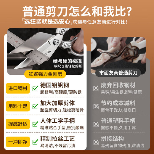 MAD SHARK German crazy shark imported scissors for kitchen special strong shears for chicken, duck and goose bones food scissors food grade stainless steel strong gold steel chicken bone shears