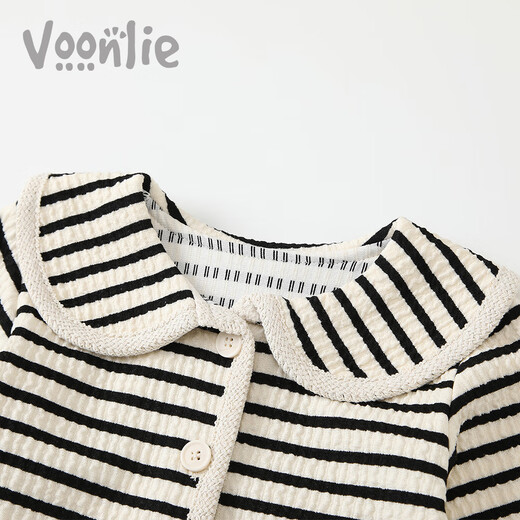 Fanlie VOONLIE Girls Suit Autumn 2025 New Baby Fashionable Two-piece Set Baby Striped Jacket Pants Spring and Autumn Trend Black and White Stripes 80 cm