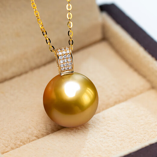 Xingu Selected Rich Gold 14K Gold Ocean Gold Bead Pearl Pendant Single Women's Seawater Pearl Necklace Clavicle Chain A Grade/Slightly Flawed Rich Gold 13-14mm +18K Gold Chain