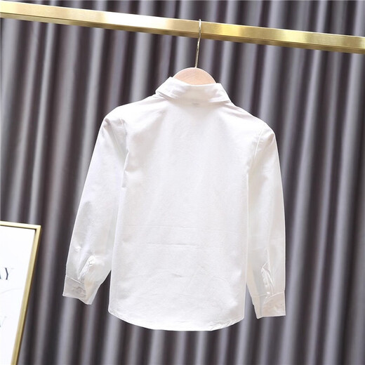 Pure cotton white shirt children's new spring, autumn and winter cotton long-sleeved bottoming shirt versatile niche Korean style buttons white 90 one size too small