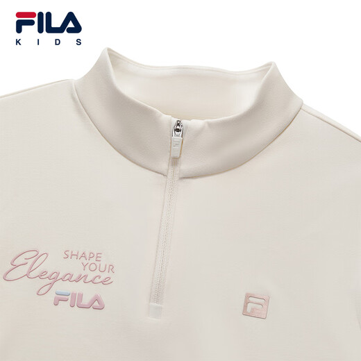 FILA anti-static children's clothing long-sleeved T-shirt 2025 winter new tops for girls, middle and large children, water milky white-IV 170