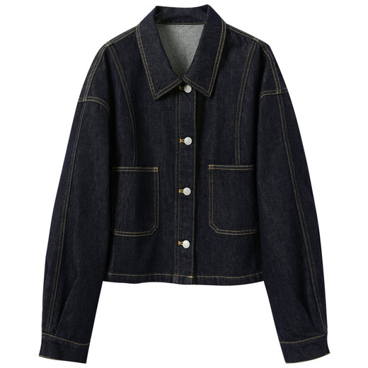 Three Color 2025 Autumn New Model [Fat-proof Denim] Retro Loose Jacket Denim Clothing Casual Top S Deep Sea Blue M 160/84A