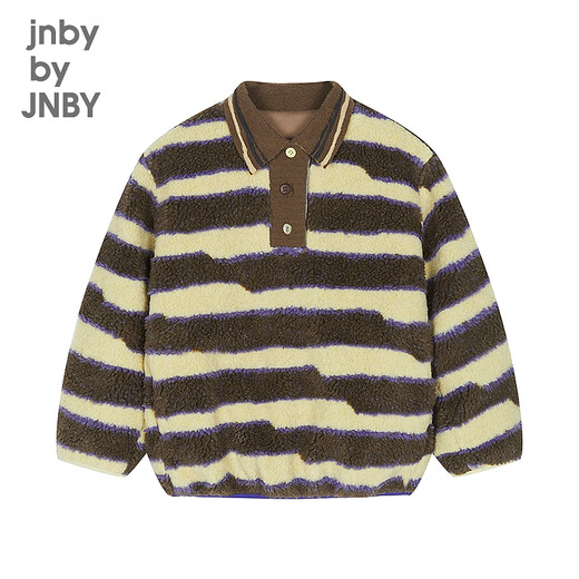 jnby by JNBY新款江南布衣童装仿皮草A型合体长袖翻领25秋男女童1P9T11730 964/卡其咖条/格 130 cm