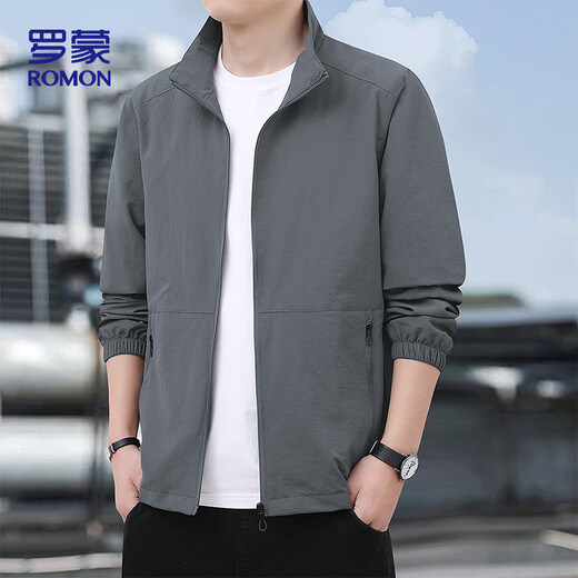 Lomon Jacket Men's Autumn Business Casual Versatile Stand Collar Executive Baseball Top Jacket Men's LH03 Dark Gray XL