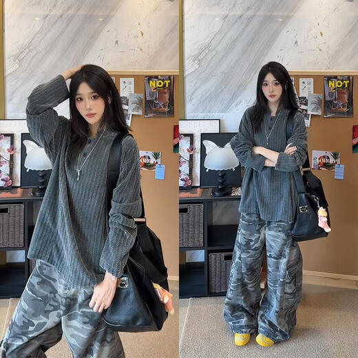 Shelley Jones herringbone pattern long-sleeved T-shirt for men in spring and autumn Henry collar relaxed bottoming shirt with trendy casual loose sweatshirt white XL recommended 120-140Jin Jin equals 0.5 kg