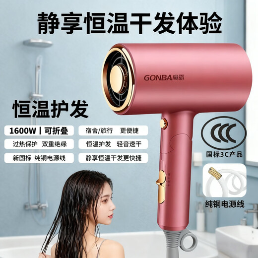 GUANGBA 2025 new technology National standard certified hair dryer household negative ion hair care silent quick-drying high wind low power hair dryer for dormitory students constant temperature does not harm hair quality amber gray new national standard safer 1600W + styling nozzle 2M pure copper power cord