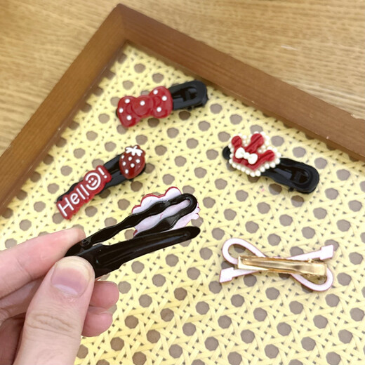 Add cute polka-dot bow hairpins for girls, fresh, sweet and versatile duckbill clips with side bangs and hairpins, hair accessories, red kitten 5-piece set