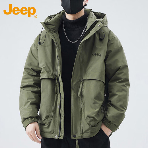 Jeep (JEEP) jacket men's autumn and winter trendy hooded jacket men's casual loose work clothes men's military green XL