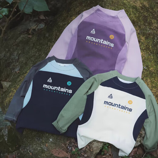 Little Pig Banner para niños Montaña de montaña Camiseta de manga larga Spring y otoño Camiseta para padres e hijos Nuevo estilo y niñas Color de contraste de contraste Estrella redonda de cuello redondo Chi Blue 130 *Altura sugerida 120-130cm