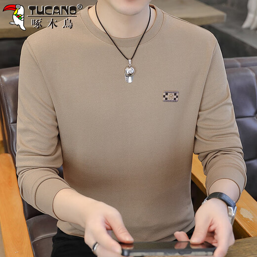 Woodpecker (TUCANO) sweatshirt men's spring and autumn round neck long-sleeved T-shirt men's round neck trendy bottoming shirt clothes men's Khaki XL