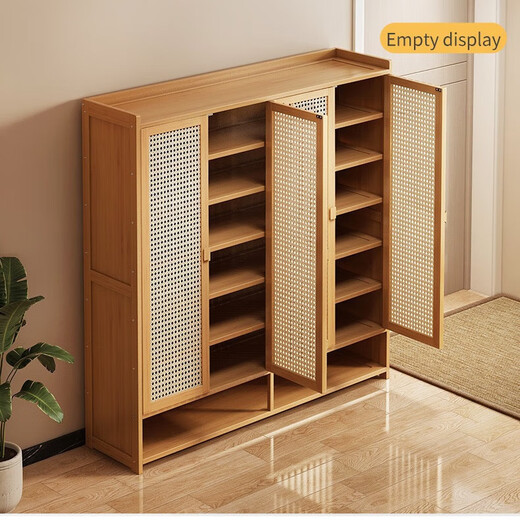 New Chinese style shoe cabinet, household indoor simple shoe rack, multi-layer entrance storage artifact, porch storage rack, eight-layer-4-door plastic rattan shoe cabinet