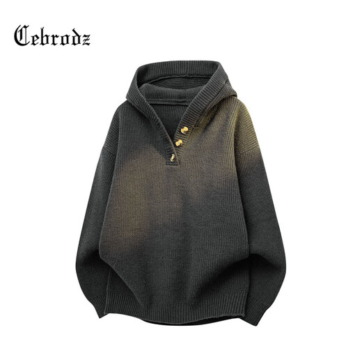 Cebrodz French sweater men's autumn and winter new Henry collar hooded lazy loose top sweater casual jacket off-white L