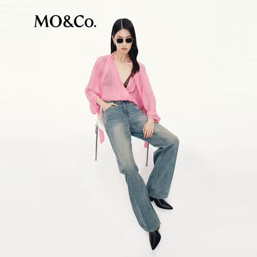 Mo/co. Jeans 2025 Autumn Nuevo producto Hot Diamond Diamond Rivets Nostalgic Greyscale Blue algodón ALIGO DE ALGOTA ANTEA MBE3JEN012 Denim azul S 26