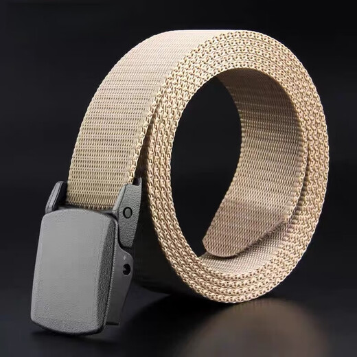Iron-free nylon belt that passes security inspection, metal-free trouser belt, outdoor smooth plastic buckle canvas belt for denim work, black, one set