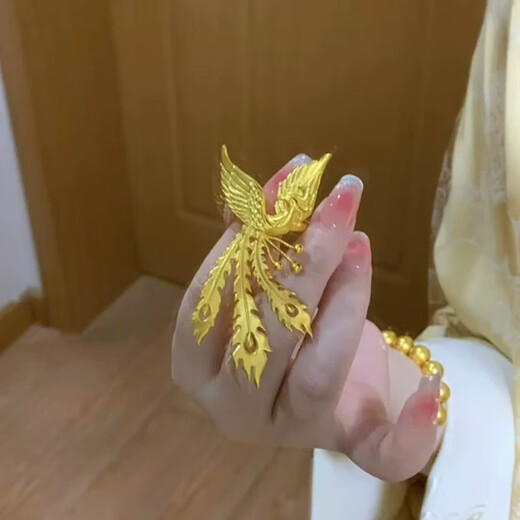KZD old phoenix 999 pure gold ancient method gold pure gold phoenix ring female phoenix dance nine-day ring engagement proposal for daughter phoenix ring
