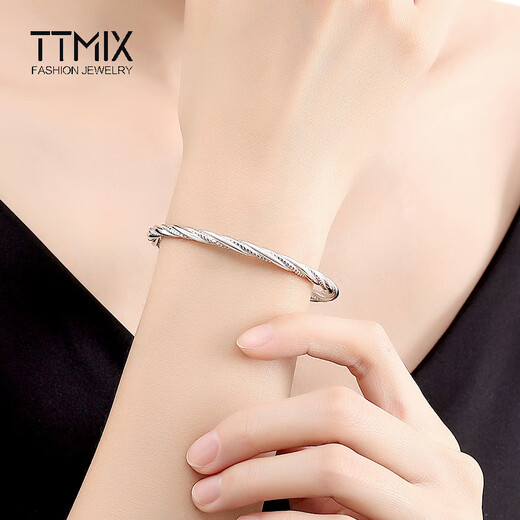 TTMIX twist platinum bracelet pt950 white gold bracelet for women, round solid platinum bracelet birthday gift 56mm, weight 37-39g, width 4.0mm