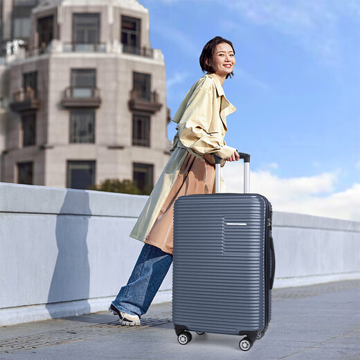 大容量行李箱时尚潮流旅行箱万向轮海关锁拉链收纳拉杆箱托运箱包 银灰色 28英寸